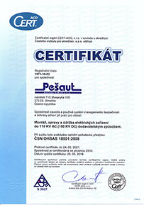 Certifikát ČSN OHSAS 18001:2008